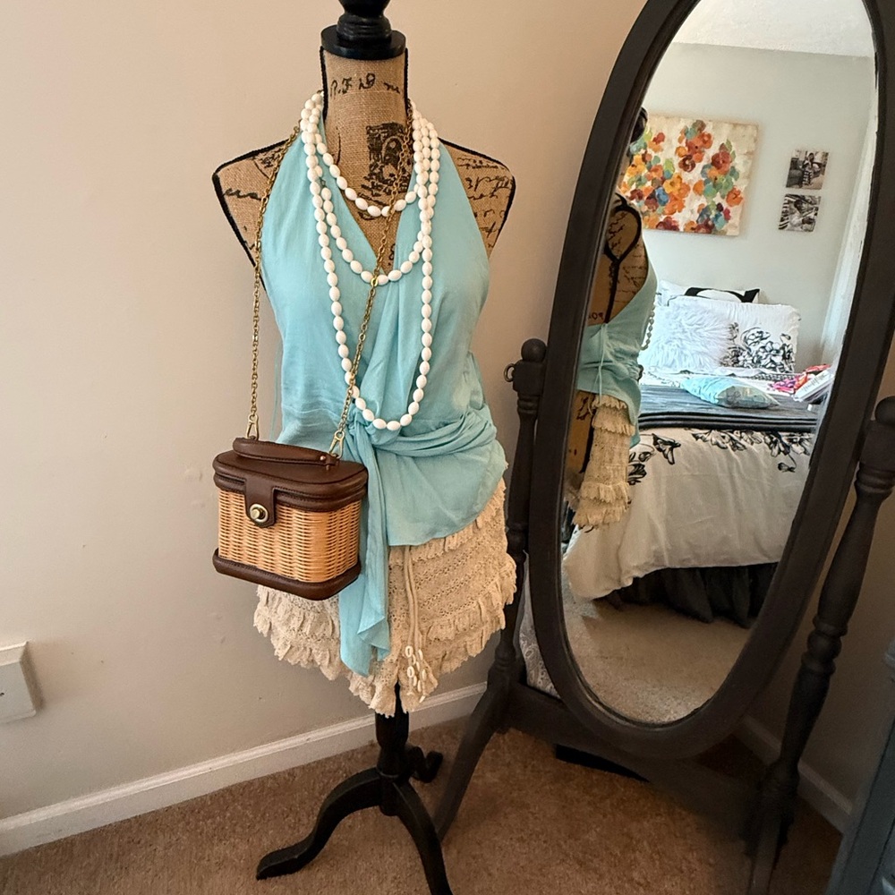 NWT Zara Linen Blend Wrap Halter Top - Turquoise Blue